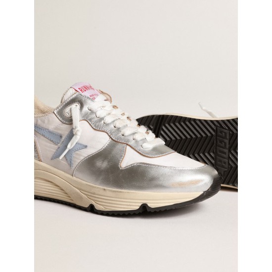 Running Sole in nylon and silver metallic leather with light blue star