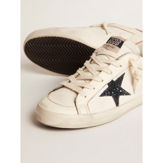 Women's Super-Star LTD in nappa with blue glitter star and red heel tab