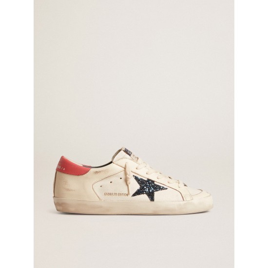 Women's Super-Star LTD in nappa with blue glitter star and red heel tab