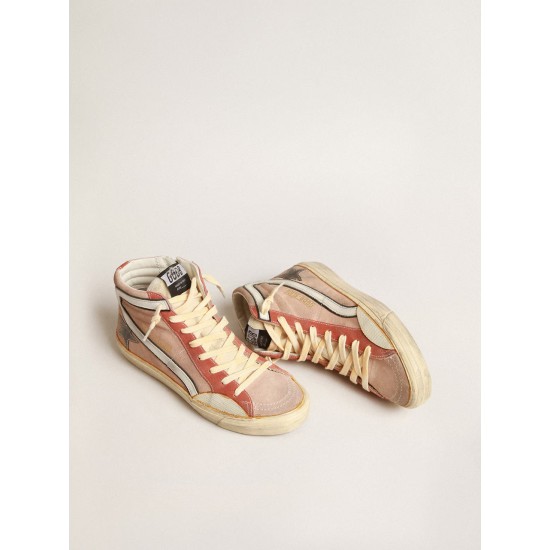 Slide in pink suede with anthracite laminated leather star