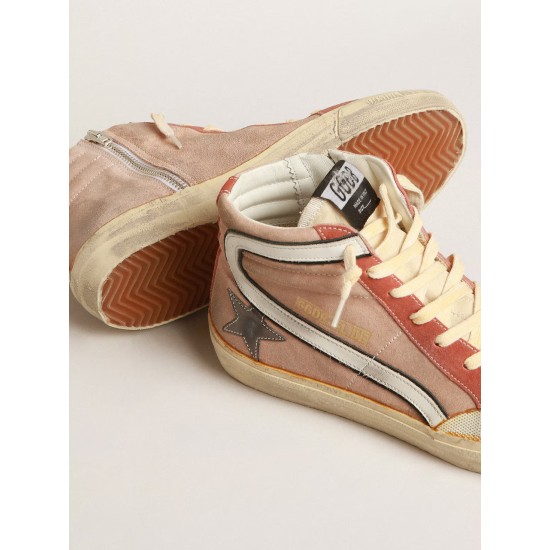 Slide in pink suede with anthracite laminated leather star