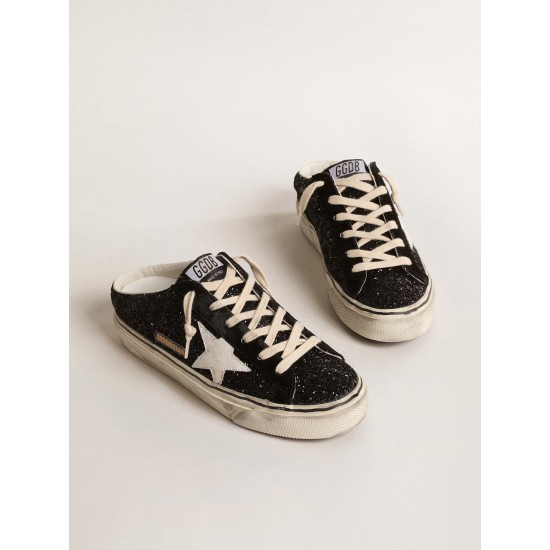 Super-Star Sabots in black glitter with white bio-based star