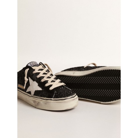 Super-Star Sabots in black glitter with white bio-based star