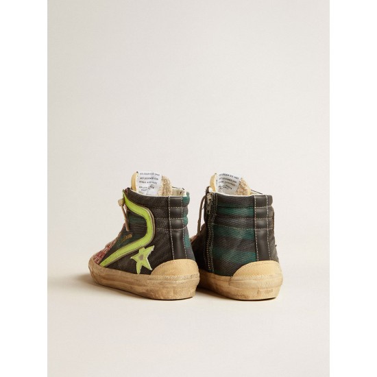 Women’s Slide LAB in camo canvas with yellow leather star and flash