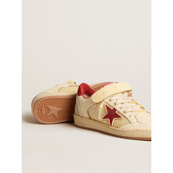 Women’s Ball Star LAB in cream-colored nappa with red suede star