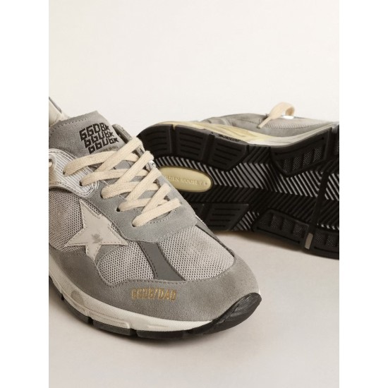 Dad-Star in suede and silver mesh with white leather star and heel tab