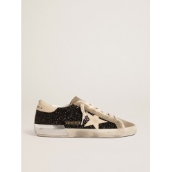 Super-Star in black glitter with cream star and suede inserts