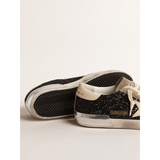 Super-Star in black glitter with cream star and suede inserts