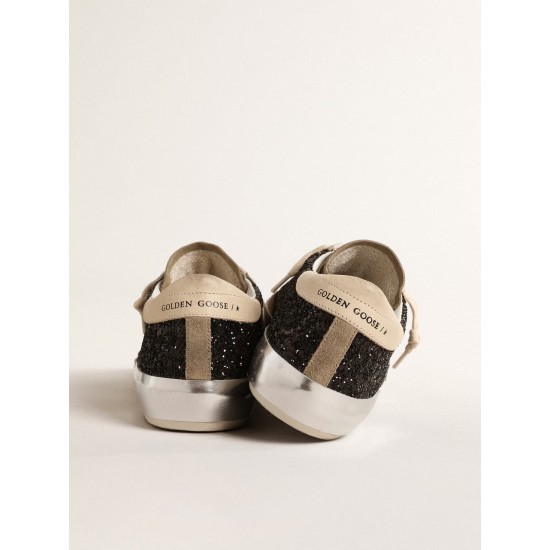 Super-Star in black glitter with cream star and suede inserts