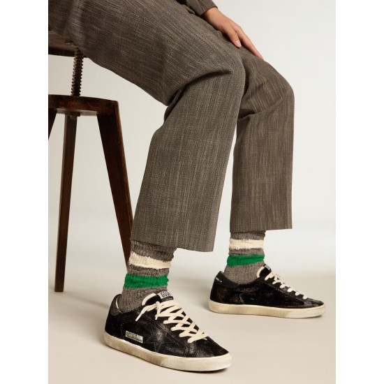 Women’s Super-Star in black velvet and suede with black suede star