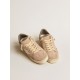 Stardan in old rose suede with white leather star and heel tab