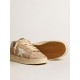 Stardan in old rose suede with white leather star and heel tab