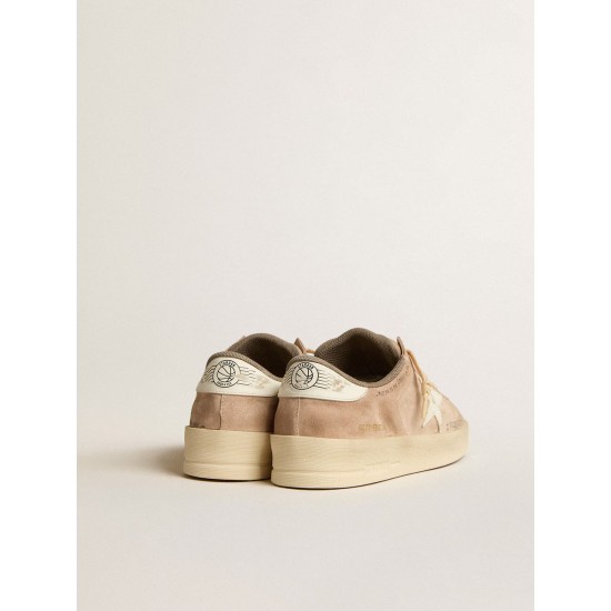 Stardan in old rose suede with white leather star and heel tab