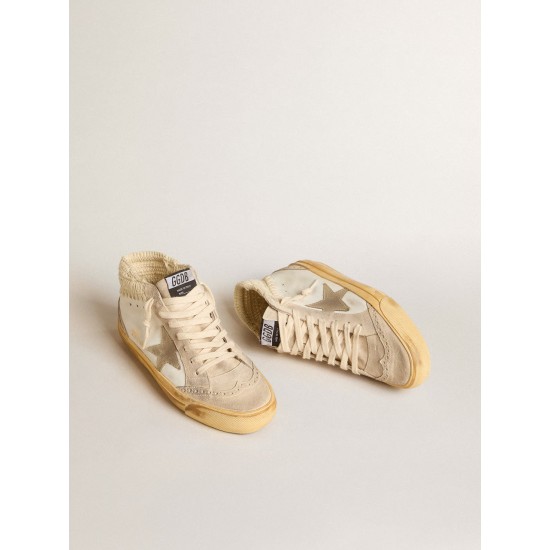 Mid Star LTD with pearl suede star and beige crochet heel tab