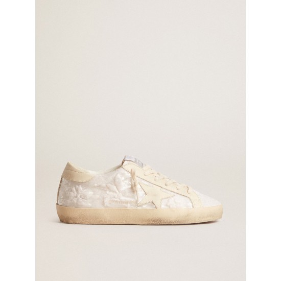 Women's Super-Star LTD in white sequins with leather star and embroidery