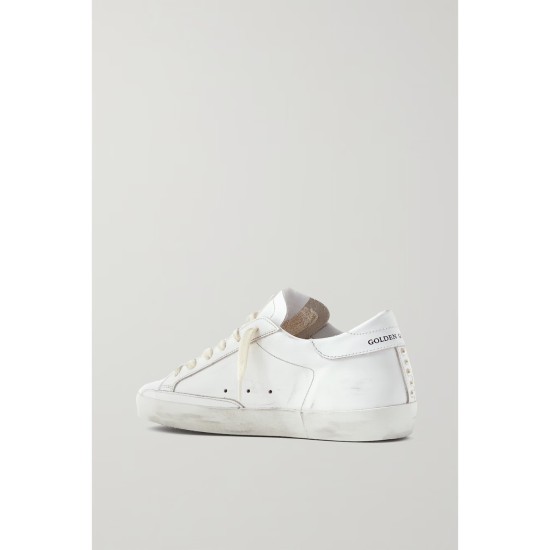 Superstar faux pearl-embellished distressed leather sneakers