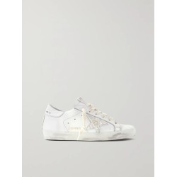 Superstar faux pearl-embellished distressed leather sneakers