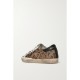 Superstar distressed leopard-print calf hair, leather and suede sneakers
