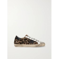 Superstar distressed leopard-print calf hair, leather and suede sneakers