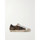 Superstar distressed leopard-print calf hair, leather and suede sneakers