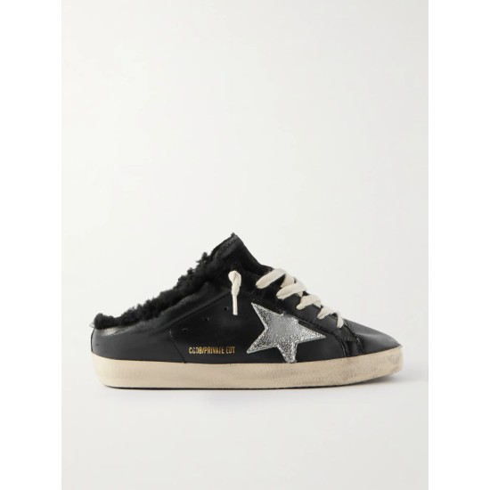 Super-Star Sabot distressed shearling-lined leather slip-on sneakers