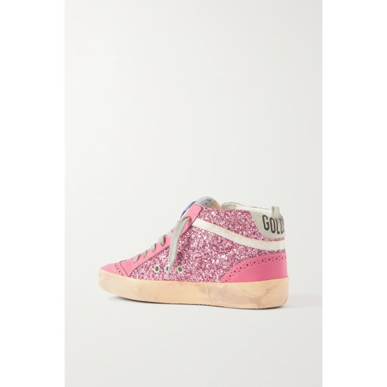 Superstar glittered distressed leather sneakers