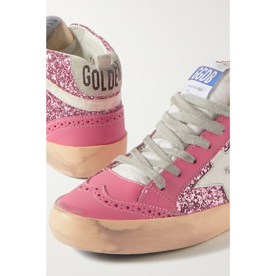 Superstar glittered distressed leather sneakers