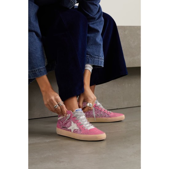 Superstar glittered distressed leather sneakers