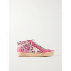 Superstar glittered distressed leather sneakers