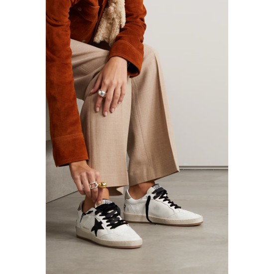 Ball Star distressed printed suede-trimmed leather sneakers