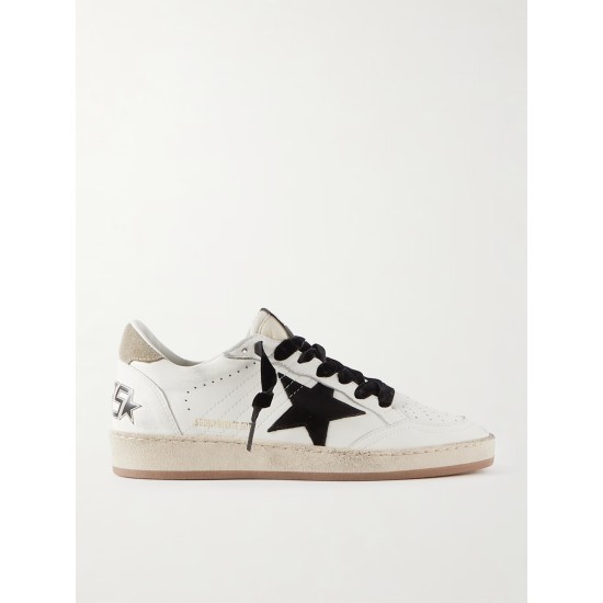 Ball Star distressed printed suede-trimmed leather sneakers