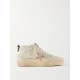 Superstar distressed shearling-lined rubber and leather sneakers