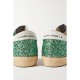 Superstar distressed suede-trimmed glittered leather sneakers
