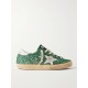 Superstar distressed suede-trimmed glittered leather sneakers