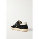 Superstar distressed leather-trimmed suede sneakers
