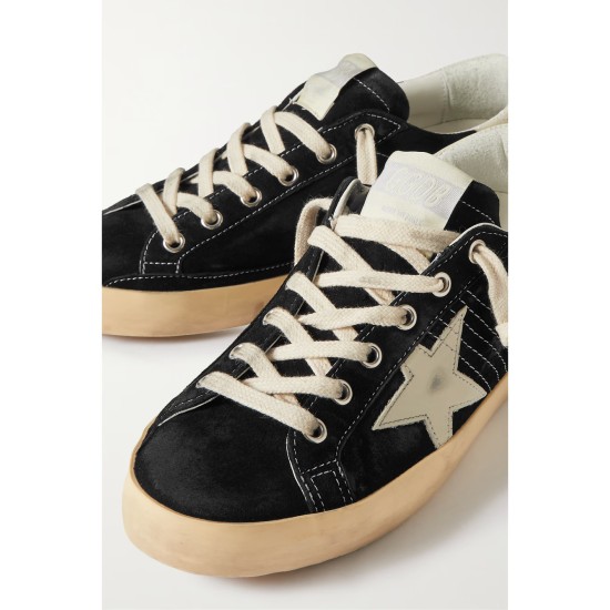 Superstar distressed leather-trimmed suede sneakers