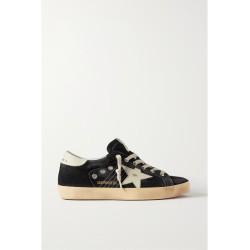 Superstar distressed leather-trimmed suede sneakers
