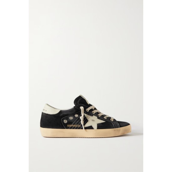 Superstar distressed leather-trimmed suede sneakers