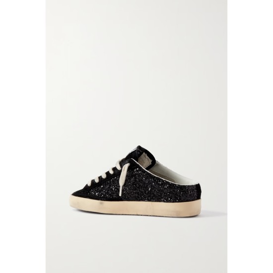 Super-Star Sabot distressed glittered leather and suede slip-on sneakers