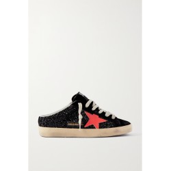 Super-Star Sabot distressed glittered leather and suede slip-on sneakers