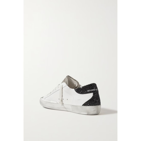 Superstar distressed glittered leather sneakers