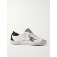 Superstar distressed glittered leather sneakers