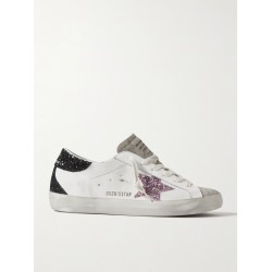 Superstar distressed glittered leather sneakers