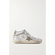 Mid Star distressed suede-trimmed metallic leather sneakers