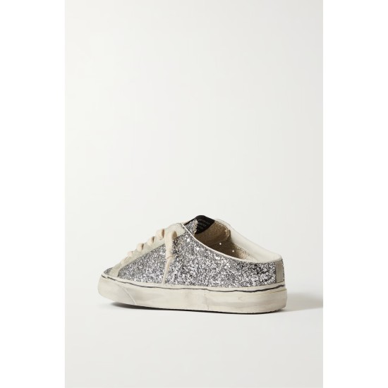 Super-Star Sabot distressed glittered leather and suede slip-on sneakers