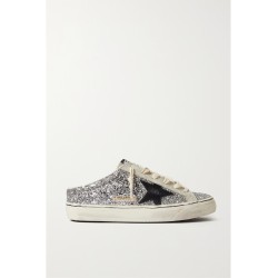 Super-Star Sabot distressed glittered leather and suede slip-on sneakers