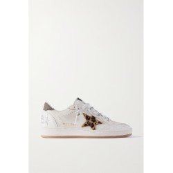 Ball Star distressed calf hair and canvas-trimmed leather sneakers