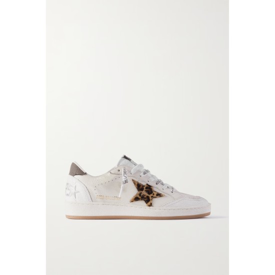 Ball Star distressed calf hair and canvas-trimmed leather sneakers