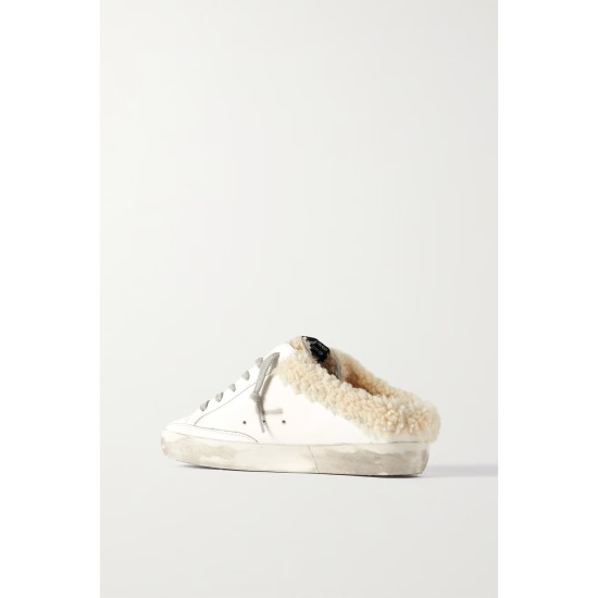 Superstar Sabot shearling-lined distressed glittered leather slip-on sneakers