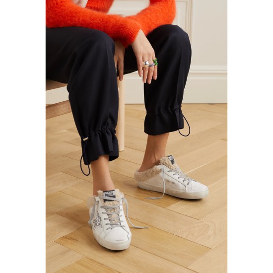 Superstar Sabot shearling-lined distressed glittered leather slip-on sneakers